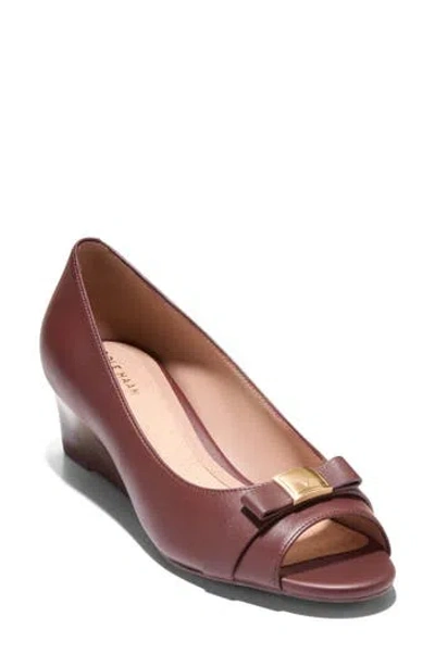 Cole Haan Go-to Malta Bow Peep Toe Wedge Pump In Brown