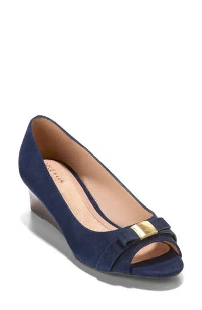 Cole Haan Go-to Malta Bow Peep Toe Wedge Pump In Blue