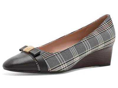 Cole Haan Go-to Malta Bow Wedges High Women's Heels Classic Plaid Textile/dark Chocolate Leather: 10 B - Mediu