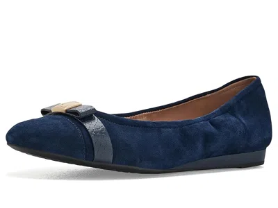 Cole Haan Go-to Tova Bow Ballet Flats Women's Shoes Midnight Moon Suede/midnight Moon Snake Print Leather: 9 B In Blue