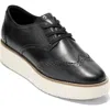 Cole Haan Women's Lace Up Platform Brogue Wingtip Oxford Flats In Black/ivory