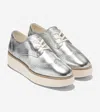 Cole Haan Grand City W31494 Oxford Silver Leather Platform Shoes Zogg402 In Silver