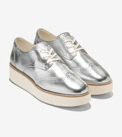 COLE HAAN GRAND CITY W31494 OXFORD WOMEN'S SILVER PLATFORM SHOES ZOGG444