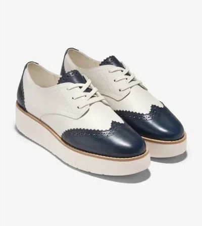 Cole Haan Grand City W31495 Oxford Women's Ivory Navy Platform Shoes Zogg421 In White