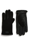 Cole Haan Heritage Leather & Knit Gloves In Caviar