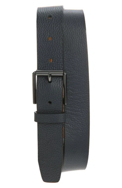 Cole Haan Hidden Stitch Leather Belt In Blue