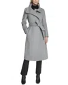 Cole Haan High Neck Slick Wool-blend Belted Coat In Gray