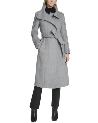 COLE HAAN COLE HAAN HIGH NECK SLICK WOOL-BLEND BELTED COAT