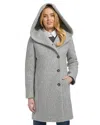 Cole Haan Hooded Boucle Coat In Light Grey