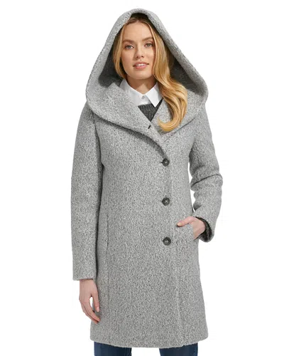 COLE HAAN HOODED BOUCLE COAT