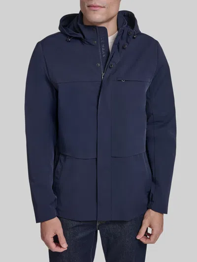 Cole Haan Hooded Windbreaker Jacket In Blue