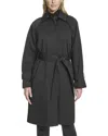Cole Haan Insulated Twill Raglan Trench Coat In Black