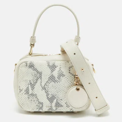 Pre-owned Cole Haan Ivory Python Print Leather Mini Top Handle Bag In White