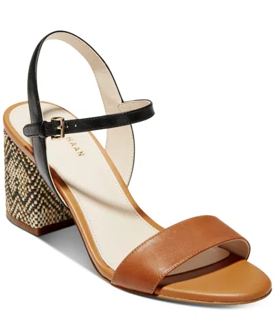 Cole Haan Josie Block-heel Sandals In Black Leather,british Tan Leather