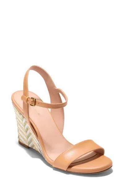 Cole Haan Josie Wedge Sandal In Biscuit Leather/stripe Raffia