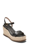 Cole Haan Keeton Cloudfeel Espadrille Ankle Strap Platform Wedge Sandal In Black Leather