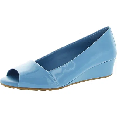 Cole Haan Kinslee Womens Patent Leather Peep Toe Wedge Sandals In Blue
