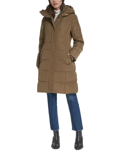 Cole Haan Knit Collar Taffeta Puffer Jacket In Brown