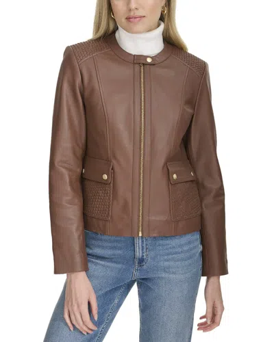 Cole Haan Lambskin Jacket In Brown
