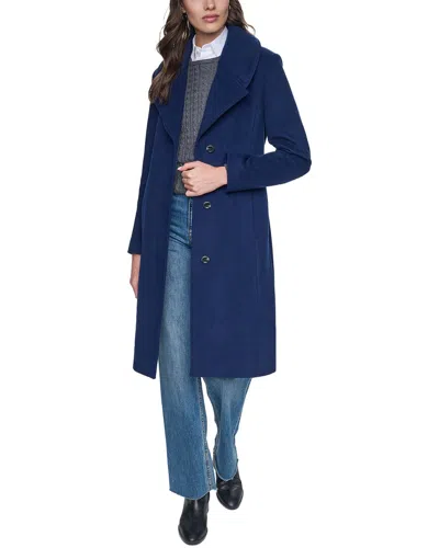 Cole Haan Large Collar Wool-blend Coat In Blue