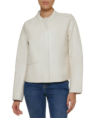 Cole Haan Laser Cut Double Face Leather Jacket In White