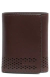 Cole Haan Laser Cut Trifold Leather Wallet In Brown