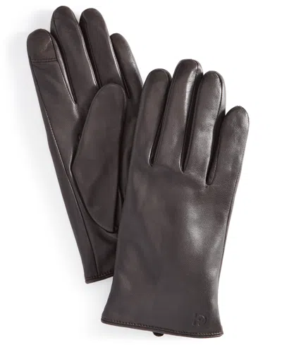 Cole Haan Leather Cashmere Blend Lined Basic Tech Tip Gloves In Brown