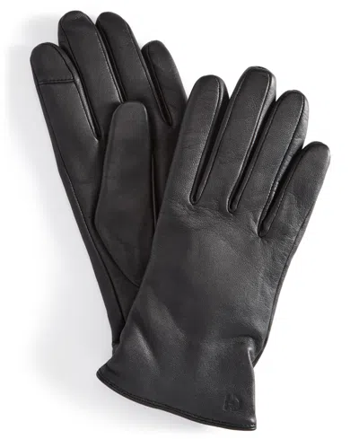 Cole Haan Leather Cashmere Blend Lined Basic Tech Tip Gloves In Caviar