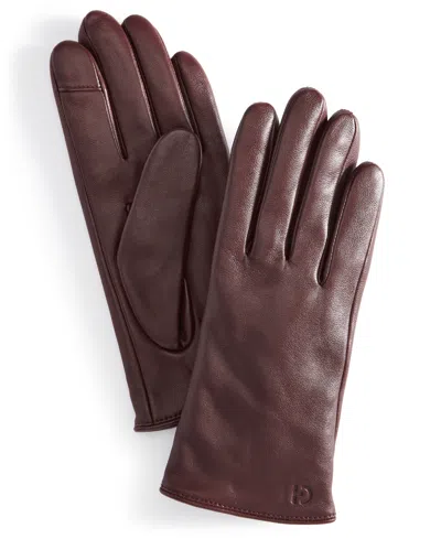 Cole Haan Leather Cashmere Blend Lined Basic Tech Tip Gloves In Pinot