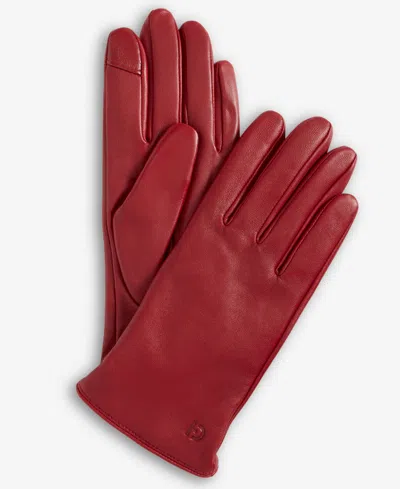 Cole Haan Leather Cashmere Blend Lined Basic Tech Tip Gloves In Red