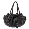 COLE HAAN LEATHER DRAWSTRING BRAIDED HANDLE HOBO