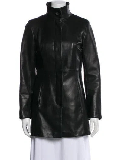 Pre-owned Cole Haan Leather Faux Fur Coat In Green