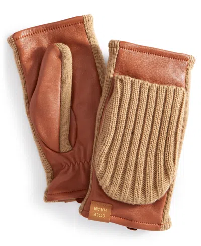 Cole Haan Leather Flip Mitt Gloves In Caviar