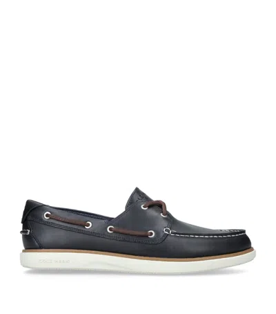 Cole Haan Leather Grandprø Windward Boat Shoes In Navy