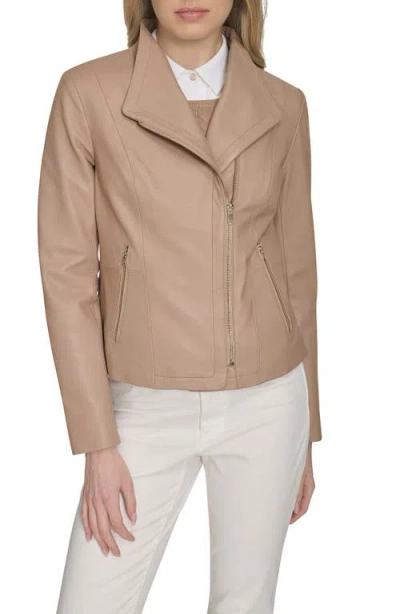 Cole Haan Leather Jacket In Almond