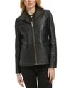 Cole Haan Stand Collar Leather Jacket In Black