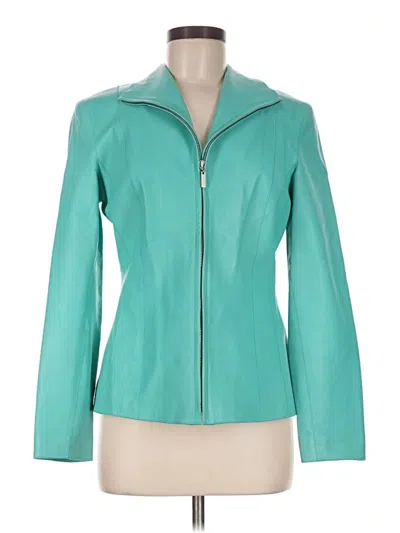 Pre-owned Cole Haan Leather Jacket In Teal