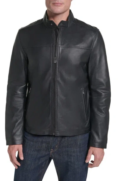 Cole Haan Leather Moto Jacket In Black