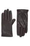 Cole Haan Leather Touchscreen Gloves In Brown