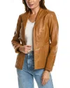 Cole Haan Leather Zip Front Jacket In Brown