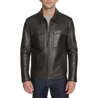 COLE HAAN COLE HAAN LEATHER ZIP SHIRT JACKET