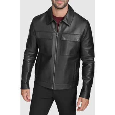 COLE HAAN COLE HAAN LEATHER ZIP SHIRT JACKET