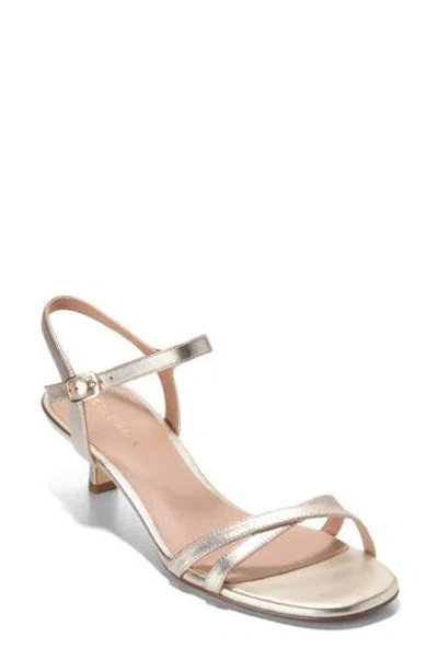 Cole Haan Leni Kitten Heel Sandal In Soft Gold Leather