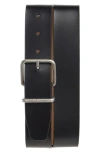 Cole Haan Logo Embossed Leather Belt In Black