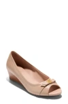 Cole Haan Malta Peep Toe Wedge Pump In Brush Leather