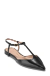 Cole Haan Marlah T-strap Pointed Toe Ballet Flat In Black Leather