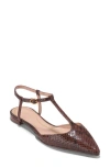 Cole Haan Marlah T-strap Pointed Toe Ballet Flat In Dark Cuoio Snake Print Leather