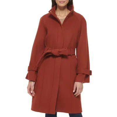 Cole Haan Wool-blend Belted Walker Coat In Orange