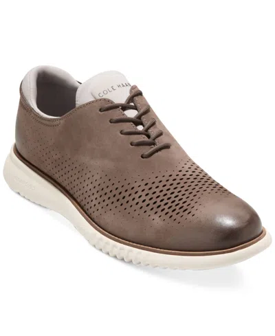 Cole Haan Men's 2.zerãgrand Lace-up Laser Wingtip Oxford Shoes In Ch Truffle,ivory Nubuck Upper