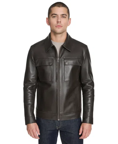 Cole Haan Men's Bonded Leather Trucker Jacket In Brown